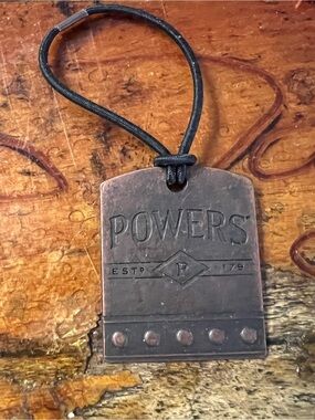 Powers Irish Whiskey Hanging Metal Bottle Tag Label Copper Tone Ireland New